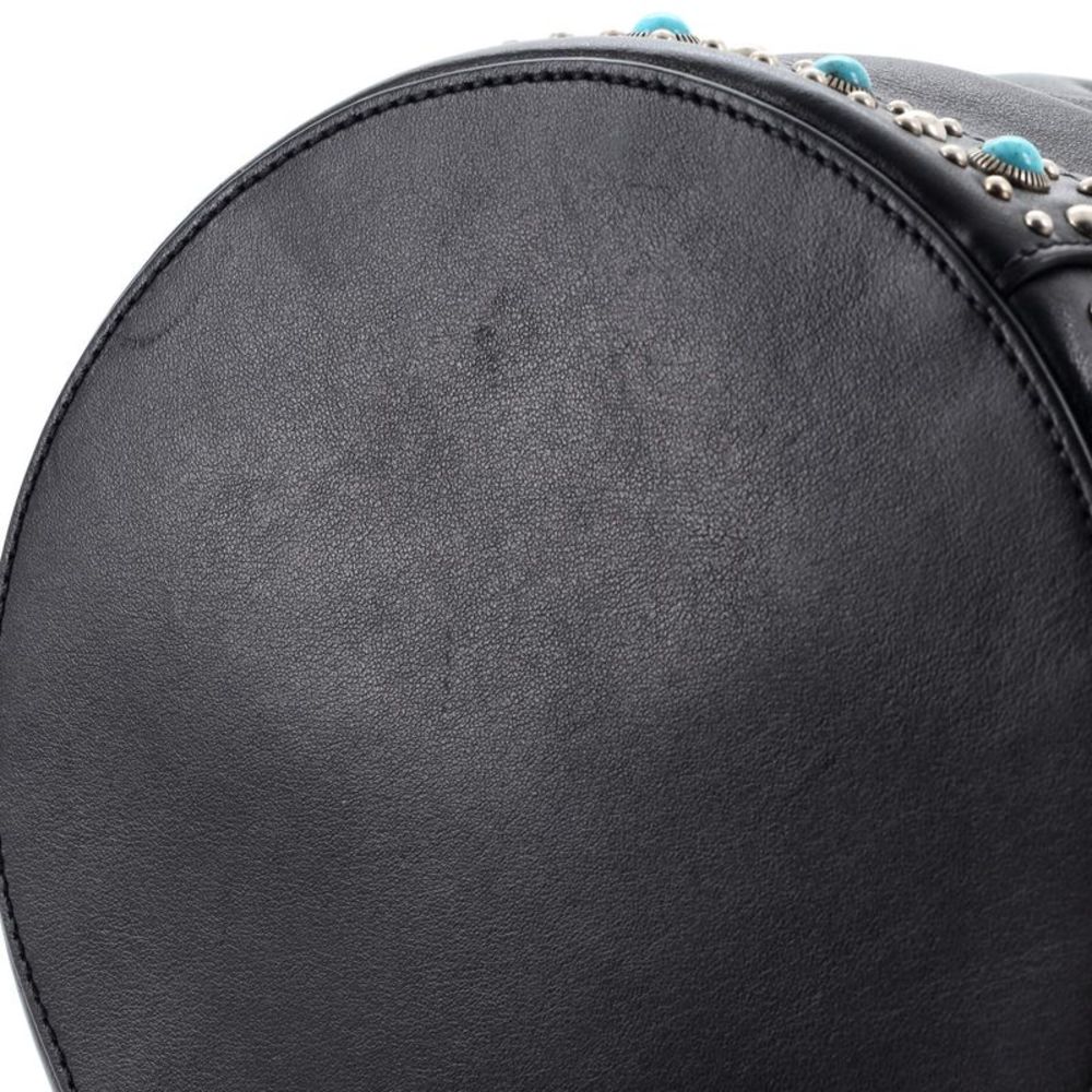 Black Leather Bucket Bag with Turquoise Stud Accents - Picture 7 of 12